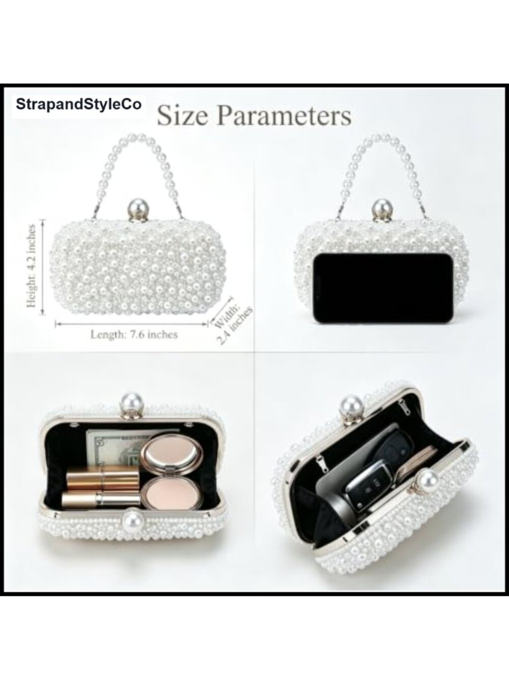 Handcrafted Beaded Pearl Evening Clutch Bridal Wedding Bag - Picture 6 of 6